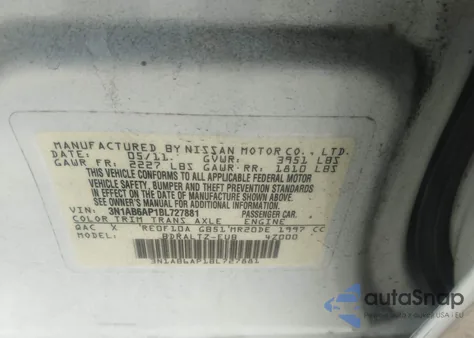 2011 Nissan Sentra 2.0Sr из США, поврежденный, VIN 3N1AB6AP1BL727881